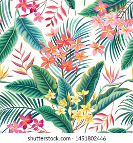 seamless floral vector. tropical leaves and flowers