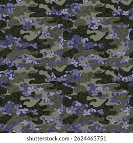 Vector floral inconsútil violeta Pequeñas flores con el modelo verde del cameo en el fondo