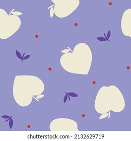 seamless floral vector white fruit and leaves pattern on blue background