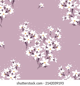 seamless floral vector white small flowers with leaves bunches pattern on background