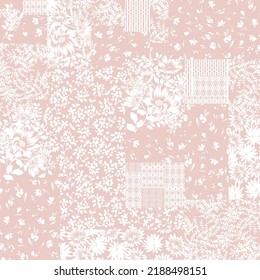 vectores florales sin soldadura flores pequeñas blancas hojas patrón bandanna en fondo rosa