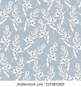 flor sin soldadura vectorial blanco flores pequeñas con patrón de hojas sobre fondo gris