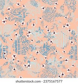 seamless floral vector white small flowers pattern on blue texture background
