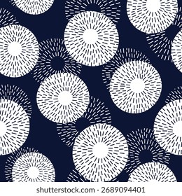 Patrón blanco de la raya y del Vector floral inconsútil en fondo azul marino