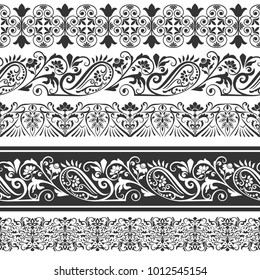 Seamless floral vertical border vector template. Ornament repeating divider.