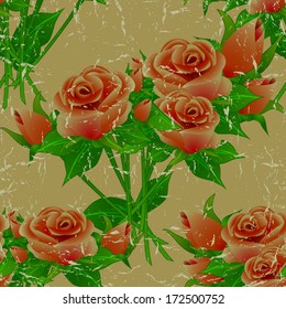 Seamless floral vintage aged pattern with roses. Vector illustration.