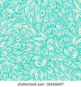 Seamless floral vintage blue doodle pattern with abstract nature elements