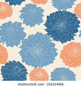 Seamless floral vintage japanese blue-white asters pattern