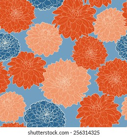 Seamless floral vintage japanese red-blue asters pattern