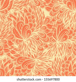Seamless floral vintage  orange doodle pattern