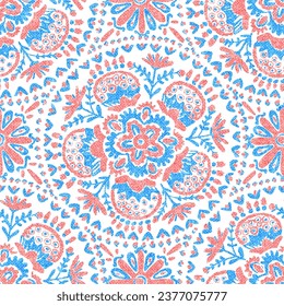 Seamless floral vintage pattern. Grunge texture. Print in bohemian style. Vector illustration.