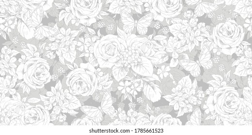 Seamless floral vintage pattern with rose bouquets for spring dress fabrics