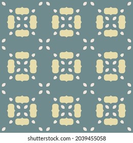 Seamless floral vintage pattern. Vector ornament with flowers, beautiful teal, green, gold shapes. Background for design of textiles, clothing, wallpaper, packaging, postcards, wrappers, paper, print