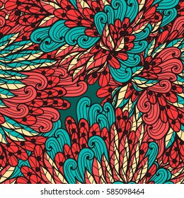Seamless floral vintage red and blue hand drawn doodle pattern