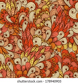 Seamless floral vintage red hand drawn doodle pattern