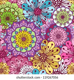 Seamless floral vivid pattern with colorful flowers (vector)