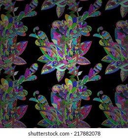 Seamless floral vivid pattern with colorful flowers on black(vector) eps10 