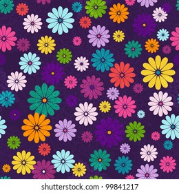 Seamless floral vivid pattern with colorful flowers and vintage curls (vector eps 10)