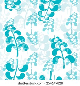 Seamless floral wallpaper with blue elements on white