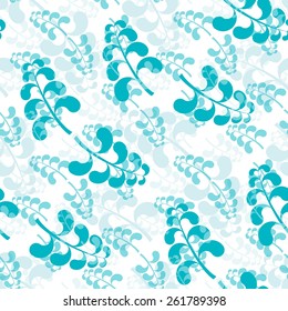 Seamless floral wallpaper with blue elements on white