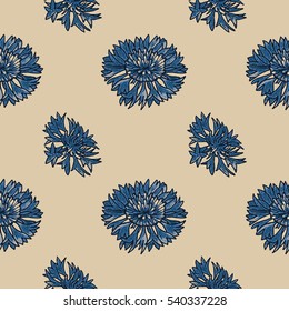 Seamless floral wallpaper with color hand-drawn flowers. Pattern can be used for wallpaper, web page background, surface textures and fabrics. Cornflower.
