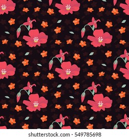 Seamless floral wallpaper with color hand-drawn wildflowers. Pattern can be used for web page background, surface textures and fabrics.