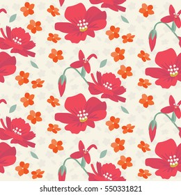 Seamless floral wallpaper with color hand-drawn wildflowers. Pattern can be used for web page background, surface textures and fabrics.
