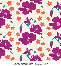 Seamless floral wallpaper with color hand-drawn wildflowers. Pattern can be used for web page background,  surface textures and fabrics.