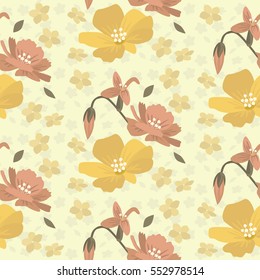 Seamless floral wallpaper with color hand-drawn wildflowers. Pattern can be used for web page background,  surface textures and fabrics.
