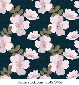 Seamless floral wallpaper with color hand-drawn Dog rose (Briar). Pattern can be used for web page background,  surface textures and fabrics.