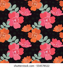 Seamless floral wallpaper with color hand-drawn Dog rose (Briar). Pattern can be used for web page background,  surface textures and fabrics.