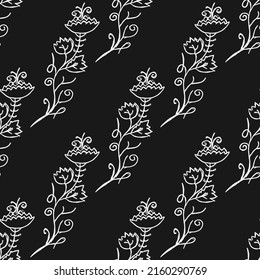 Seamless floral wallpaper. Doodle vector with black and white floral ornament. Vintage floral decor	