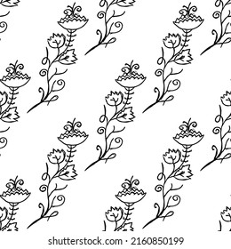 Papel de paredes florido impecable. Vector de doodle con adorno floral blanco y negro. Decoración floral vintage	