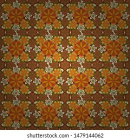 Seamless floral wallpaper in orange, yellow and brown colors. Hand-drawn wildflowers. Seamless pattern can be used for web page background, surface textures and fabrics.