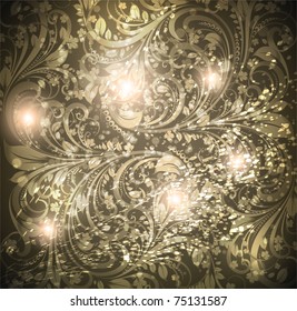 Seamless floral wallpaper pattern golden with flowers, vector. Eps 10.