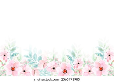 Seamless floral watercolor border. Hand drawn illustration isolated on white background.