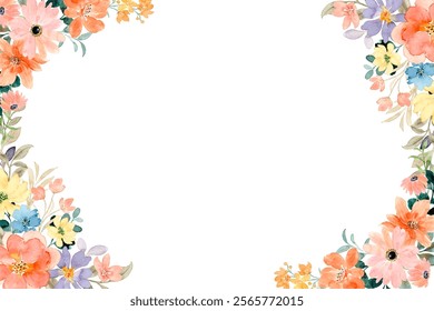 Seamless floral watercolor border. Hand drawn illustration isolated on white background.