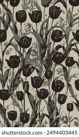 seamless, floral, watercolor, pattern with garden roses, leaves, branches. Botanic tile, background.