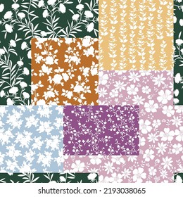 hojas de flores pequeñas con vector blanco floral sin soldadura con un patrón de bandana multicolor