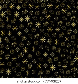 Seamless floral  and winter pattern on black background. For design, holidays, banners, wallpaper