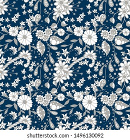 Seamless Floral Zentangle, Doodle Flowers.