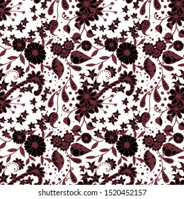 Seamless Floral Zentangle, Doodle Flowers.
