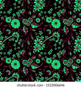 Seamless Floral Zentangle, Doodle Flowers.
