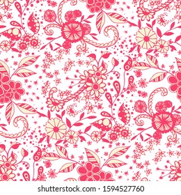 Seamless Floral Zentangle, Doodle Flowers.