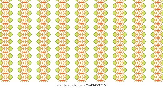 Seamless floral-inspired abstract pattern with organic orange, green, and red elements on a white background. Ideal for textiles, packaging, or wallpaper.