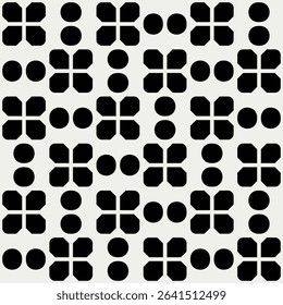 Seamless florals and circles vector pattern in black and white. Graphical illustration for a unique wall decor, textiles and interior design.