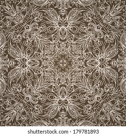 Seamless flourish background. Beige and brown colors. Square rhythm.