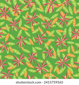 Seamless flourish pattern with flowers, plants, and other elements. Cute hand drawn background. Vector illustration.