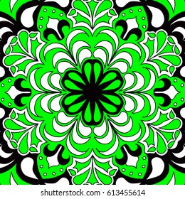 Seamless Flourish Pattern. Round Floral Motif. Bright Symmetric Background for Paper, Textile, Wrapping