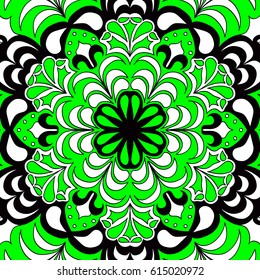 Seamless Flourish Pattern. Round Floral Motif. Bright Symmetric Background for Paper, Textile, Wrapping